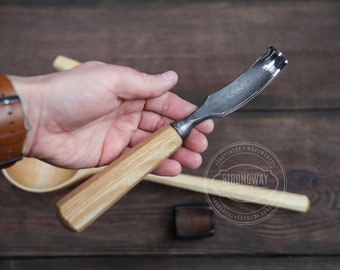 Medium Bent Rounded Gouge, Kuksa carving, Bowl, Spoon carving tools, Hand Forget Wood carving Tools