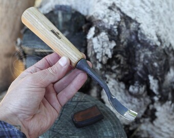 Hand Forged Bent Gouge Chisel: Wood Carving Tool with Ashtree Handle