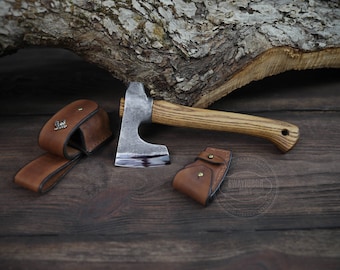 Small Camping axe with leather axe belt holster | Hatchet | Small forest axe| Gift for him | 52100 High Carbon Steel | Bushcraft axe