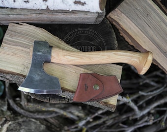 Handmade Carving Axe | Medium Wood Carving Axe | 52100 Steel Axe | Ash Wood Handle | Hand Forged Camping Hatchet | Woodworking Tool
