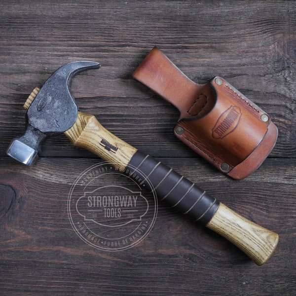 Marteau avec extracteur de clous en étui, marteau à griffes vintage, outils vintage, marteau d’artisan à manche en bois