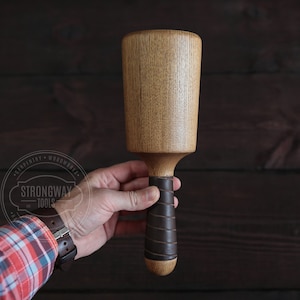 Handmade Ash Wood Cone Mallet: Ergonomic Leather Grip