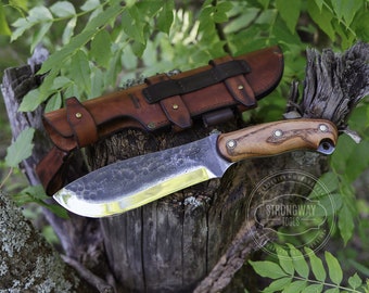 Bushcraft Knife   Molle System on Sheath,  Molle sheath knife, Bushcraft Knife with Sheath, Outdoor Knife, Hand Forge Knife, Fixed Blade