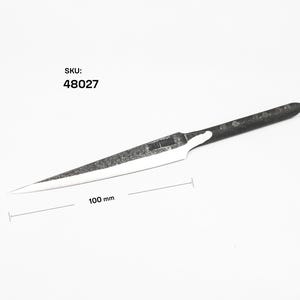 May include: A slender, metal knife with a pointed tip and a dark handle. The blade is 100 mm long. The SKU is 48027. The knife is set against a white background.