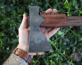 鍛造トマホーク斧：高炭素鋼、レザーシールド、ブッシュクラフト斧