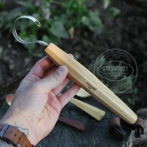 Spoon Carving Hook Knife with octagonal handle, Knives Carving Bowl Kuksa, Spoon Carving Hook Knife, Handforged Woodcarving Tools