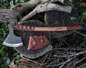 Hand Forged Nordic Bearded Axe, Hand Forged Viking Camping Axe, Bushcraft Hatchet, Medieval Axe, Woodworking Tool, Gift for Him, Sheath