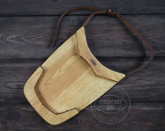 Handmade Ash Wood Carving Plate with Leather Belt