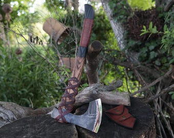 Hand Forged Nordic Long Bearded Axe | Viking Bushcraft Axe | 52100 Steel Camping Axe with Leather Sheath | Handmade Forest Axe |Gift for Him