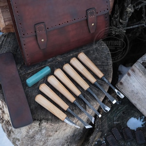 Set di coltelli da intaglio con borsa, set di utensili per intaglio del legno, set di coltelli da intaglio, utensili fatti a mano, set di coltelli con custodia, borsa per utensili per intaglio del legno