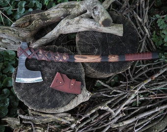 Handmade Scandinavian Forest Axe | Forged 52100 Steel Camping & Bushcraft Axe | Leather Sheath  | Gift for him | Viking Axe | Nordic axe