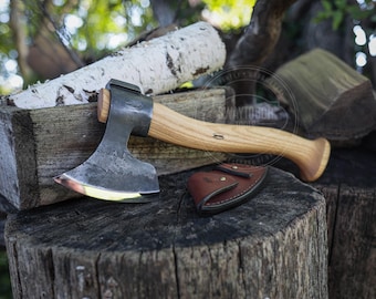Hand Forged Finnish Style Axe, Carving Axe, Handmade Woodworking Hatchet, 52100 Steel, Ash Wood Handle, Bushcraft Axe