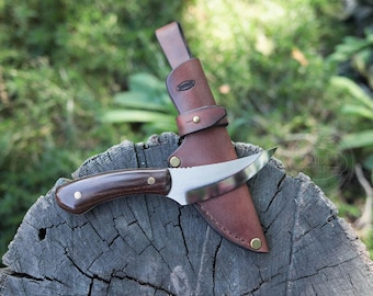 Cuchillo de supervivencia artesanal: cuchillo bushcraft de acero inoxidable con funda de cuero