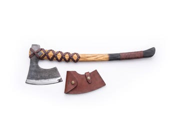 Hand Forged Large Bearded Axe, Handmade 52100 Steel Axe, Viking Style Hatchet, Ash Wood Handle, Bushcraft Woodworking Tool