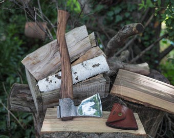 Hand Forged Bushcraft Axe | Polished Camping Hatchet | 52100 Steel Axe with Leather Sheath | Handmade Outdoor Survival Axe | Gift for Him