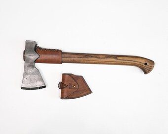 鍛造トマホーク斧：高炭素鋼、レザーシールド、ブッシュクラフト斧