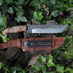 Handmade Bushcraft Knife with MOLLE Sheath: 1066 Steel, Camping & Hiking Tool