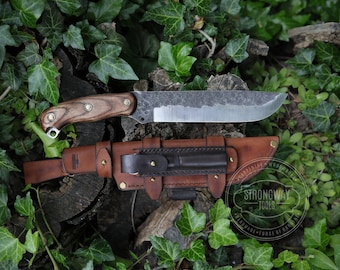 Handmade Bushcraft Knife with MOLLE Sheath: 1066 Steel, Camping & Hiking Tool
