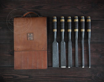 Set of six long chisels, Forged Chisel Set (6pcs), Forged Chisel, Carpenters chisel set, Wood Carving Tools