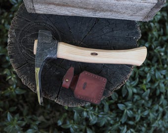 Hand Forged Small Adze, Razor Sharp Wood Carving Adze, 52100 Steel Woodworking Tool, Ash Handle, Leather Sheath