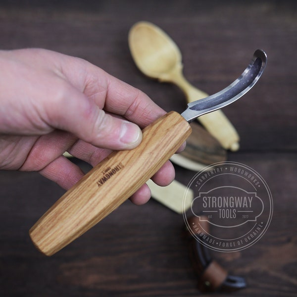 Hook Knife With Octagonal Handle, Forged Spoon Carving Hook Knife, Woodcarving Tools, Handforged Carving Knife