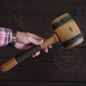 Large Steel Hooped Wooden Mallet Hammer | Wood Mallet | Heavy Wood Mallet | Handmade Mallet | Round Wooden Mallet