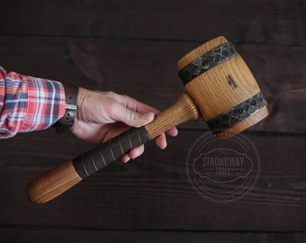 Large Steel Hooped Wooden Mallet Hammer | Wood Mallet | Heavy Wood Mallet | Handmade Mallet | Round Wooden Mallet