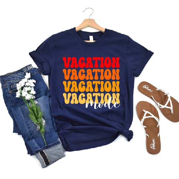 Vacation Mode Shirt, Fun Vacation T-Shirt, Multi Colored Vacation Groovy Font Shirt, Hippie Font Vacation Shirt, Vacation Mode  - Deck 11