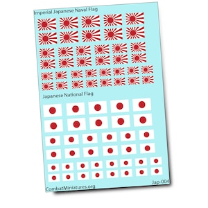 May include: A light blue sheet featuring multiple Imperial Japanese Naval Flags and Japanese National Flags. The Imperial flags have a red sunburst design, while the National flags have a red circle on a white background. The text "Imperial Japanese Naval Flag" and "Japanese National Flag" are visible.