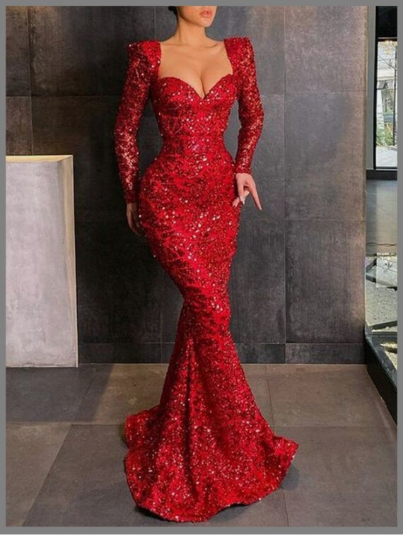 Red Mermaid Prom Dress Evening Dress Prom Wedding - Etsy