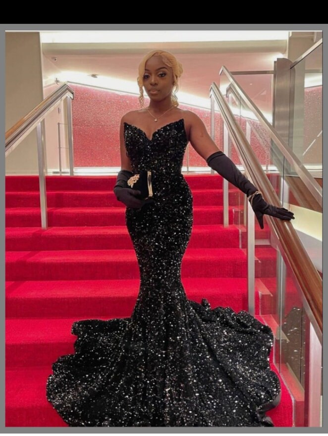 Mermaid Prom Dress Evening Dress Blackprom Dress Wedding Etsy