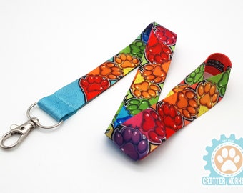 Rainbow paws furry lanyard