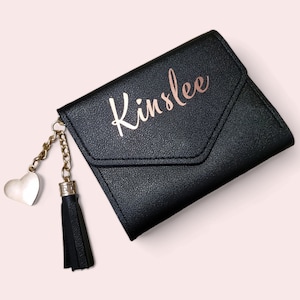 Mini billetera personalizada con sobre para efectivo, billetera para mujer, billetera personalizada, mini billetera, billetera delgada de tres pliegues. Regalo de cumpleaños o para dama de honor.