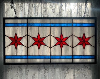 Chicago Flag Stained Glass Window Handcrafted