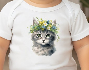 Baby Bodysuit | Cute Kitten in Flower Crown for the Holidays | Baby Garment with Adorable Cat | Perfect Christmas Gift for your Little One!