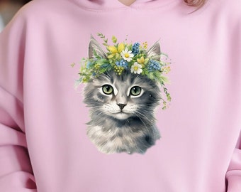 Kids Hoodie | Cute Kitten in Flower Crown Sweatshirt | Children's Pullover with Adorable Cat | Perfect Christmas Gift for your Loved One!