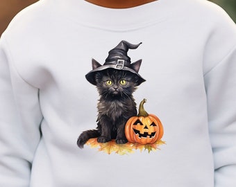 Kids Sweatshirt | Cute Halloween Kitten Shirt for Fall | Children's Pullover with Adorable Cat | Perfect Christmas Gift for your Loved One!