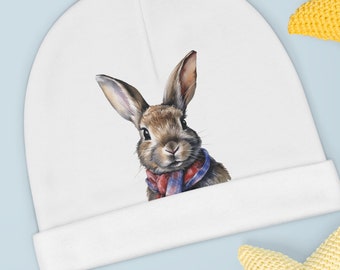 Baby Beanie, Bunny with Scarf, Baby Cap, Funny Animals Kids Clothes, Animal Lovers Gifts, Cute Toddler Beanie, Unisex One Size