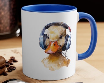 Coffee Mug | Duck with Headphones for the Holidays | Ceramic 11oz | Perfect Holiday or Christmas Gift for Teachers, Friends, and Family!