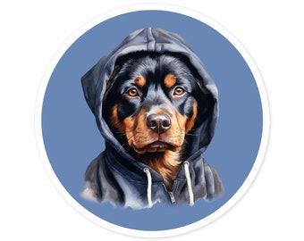 Sticker - Rottweiler in Hoodie Adorable Animal Print Matte Vinyl Sticker for Water Bottle, Laptop, Skateboard Perfect Gift for Dog Lovers