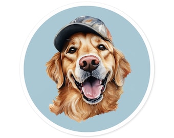 Sticker - Retriever with Ball Cap Adorable Animal Print Matte Vinyl Sticker for Water Bottle, Laptop, Skateboard Perfect Gift for Dog Lovers