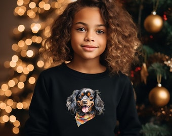 Kids Sweatshirt | Cute Spaniel in Scarf Shirt for Fall | Children's Pullover with Adorable Dog | Perfect Christmas Gift for your Loved One!