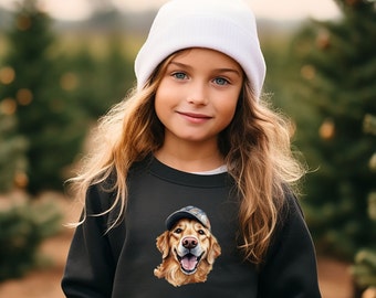 Kids Sweatshirt | Cute Retriever in Cap Shirt for Fall | Children's Pullover with Adorable Dog | Perfect Christmas Gift for your Loved One!