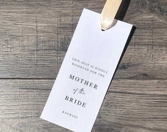 Personalised Reserved Seat Tag for Wedding / Seat and Row Sign with Ribbon