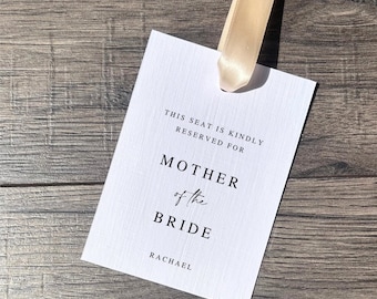 Personalised Reserved Seat Tag for Wedding / Seat and Row Sign with Ribbon