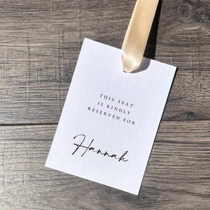 Personalised Reserved Seat Tag for Wedding / Seat and Row Sign with Ribbon