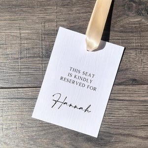 Personalised Reserved Seat Tag for Wedding / Seat and Row Sign with Ribbon