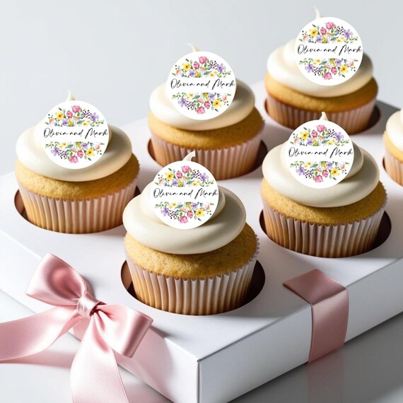 Floral Spring Wedding Cupcake Toppers - Edible Cake Topper for Summer Bridal Shower, Baby Shower, Birthday Party Decorations