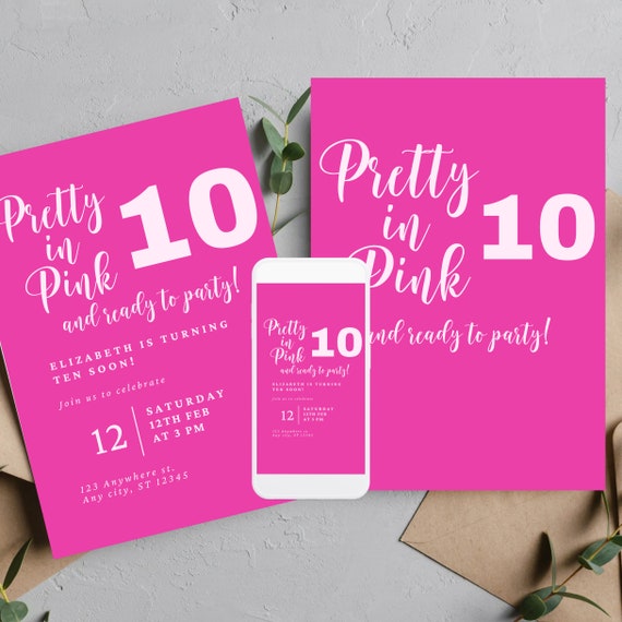 Editable Pretty  in Pink Invitation, Printable Hot Pink and Gold, Ladies Invitation, Teen Birthday Party, Birthday Template Invite, #PPP