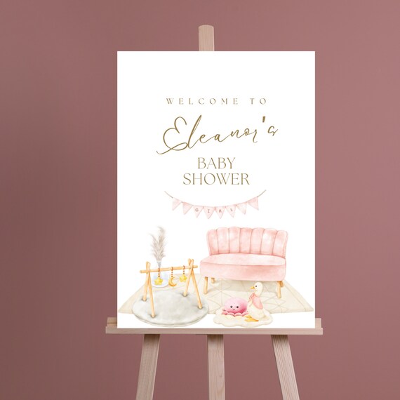 Baby Shower Nursery Theme  Welcome Sign Template, Girl Baby Shower Printable, Editable Neutral Baby Shower Banner, Oh Baby Sign